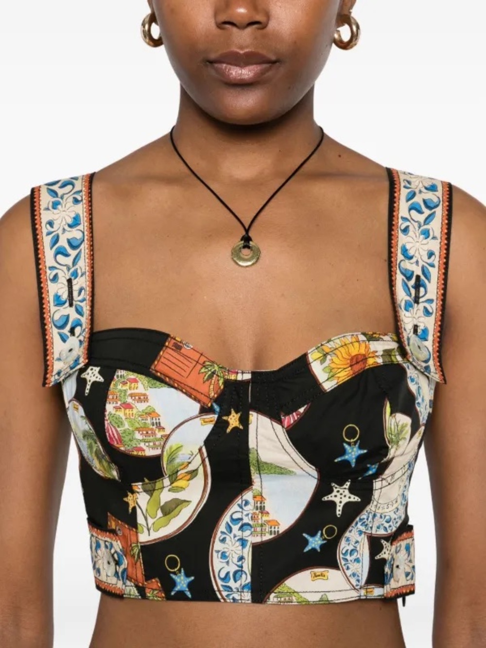 Farm Rio: Black Trip Souvenir Topstitching Top - Picture 8 of 15